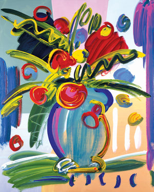 Expressionistic painting of flowers in a vase