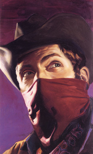 Realistic painting of a cowboy by Peter Max